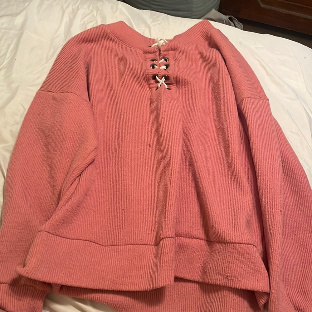 Rose sweater lace up top